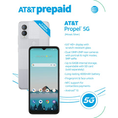 AT&T Propel 5G, 64GB, Silver, Prepaid Smartphone